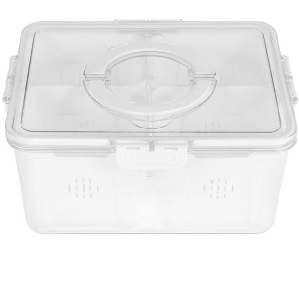 POINTERTECK Divided Serving Tray with Lid Snackle Box Container with Drain  Holes 4 Compartment Snackle Box Charcuterie Container Portable Veggie Tray