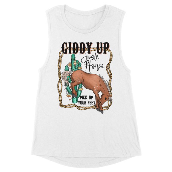 Giddy up Jingle Horse Women's Muscle Tank Large White