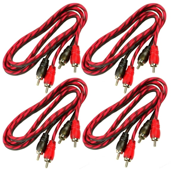 DS18 4 Pack 3 Ft 2 Channel Twisted Premium Audio Interconnect RCA Cable Pack