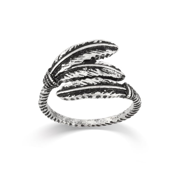 WOMEN'S ANTIQUE LOOK VINTAGE BOHO SILVER FEATHER WRAP SIZE 8 RINGS