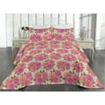 thumbnail image 2 of Ambesonne Rose Pattern Quilted Bedspread Set 3 Pcs, Garden Leafy Pattern, Queen, Fern Green Soft Pink, 2 of 4