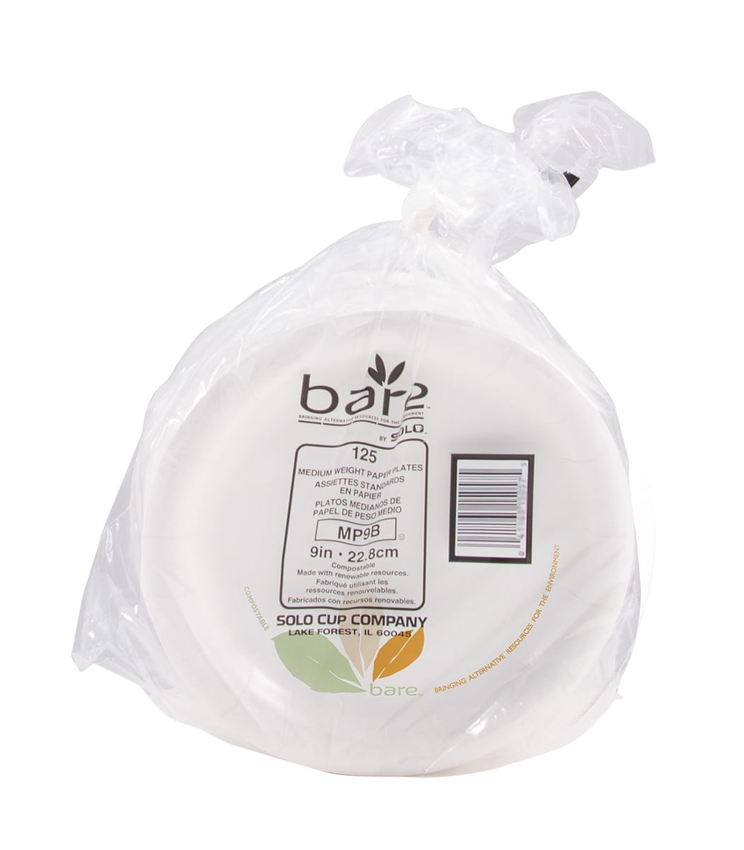Bare by Solo Compostable 8.5" Paper Plates, 125ct