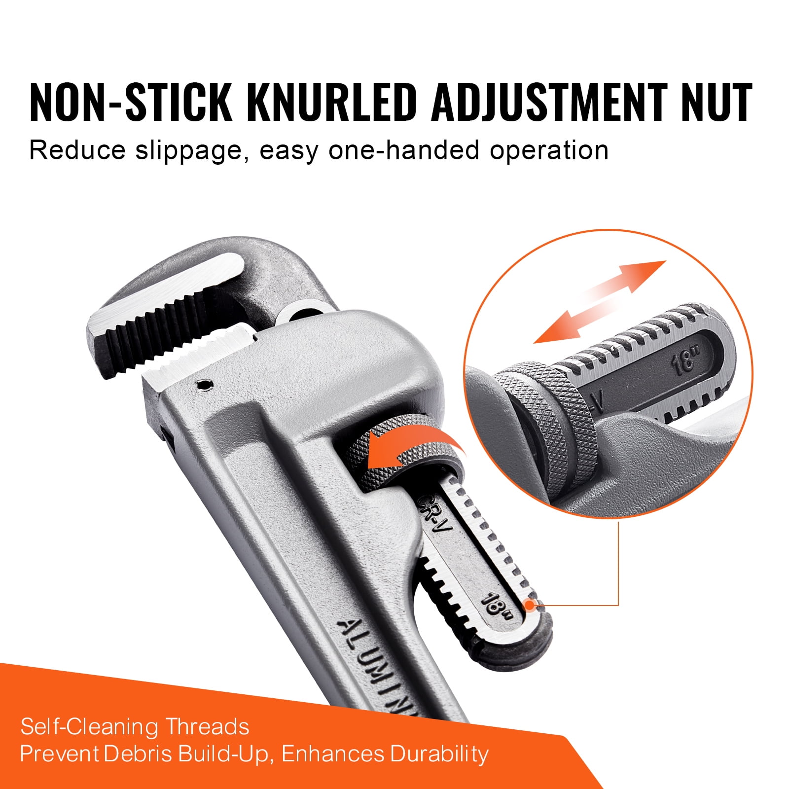 KFFKFF 3-Piece Pipe Wrench Set, Aluminum 10", 14", 18" Straight Pipe Wrench, Customizable Plumbing Tool, Featuring Strong Jaw and Comfortable Grip, for Hanging, Water Pipe and Vehicle Maintenance