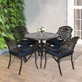 thumbnail image 6 of MEETWARM 5 Piece Patio Dining Set, Outdoor All-Weather Cast Aluminum Dining Table Set, Patio Furniture Set for Backyard, Include 4 Chairs with Cushions and a 35.4" Round Table, Navy Blue, 6 of 7