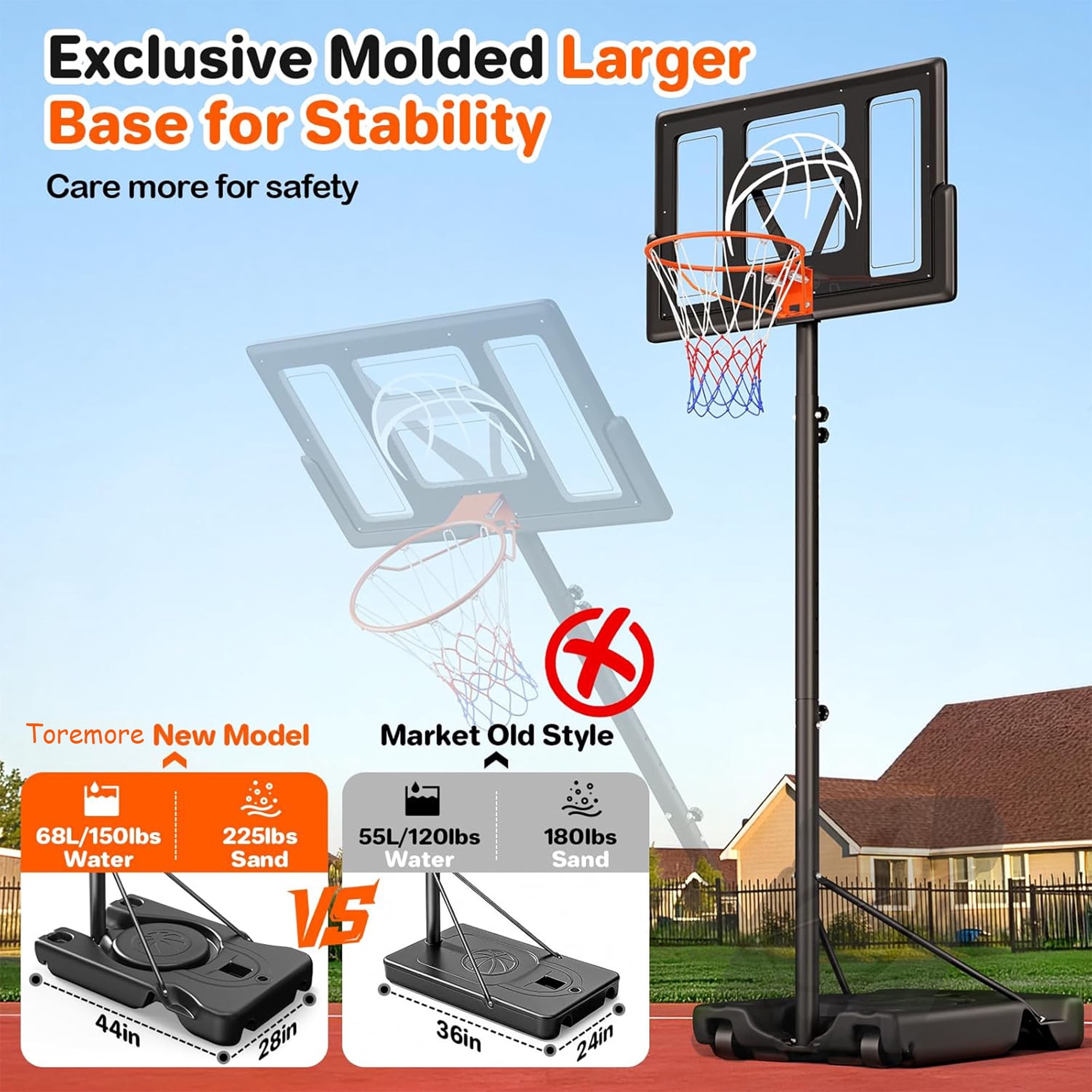 Tonbux Adjustable Basketball Hoop Outdoor 10FT, Basketball Portable Hoops & Goals, 44 Inch Backboard, for Kids, Youth, and Adults in The Backyard, Driveway