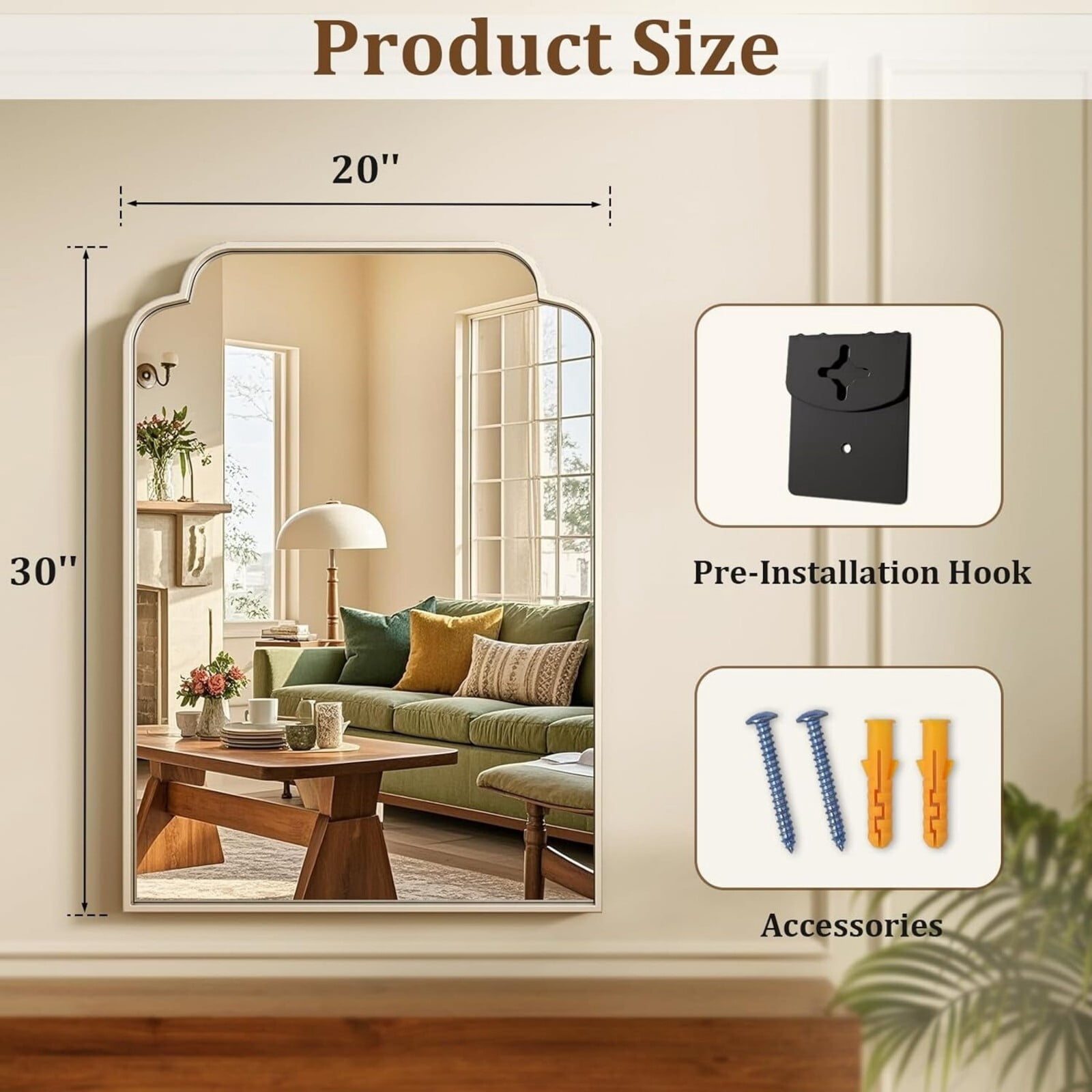 Puremirror 30"x20" Vanity Mirror with Deep Frame Arched Bathroom Mirror Bedroom, Silver