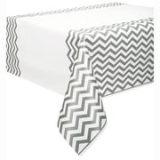 Plastic Silver Chevron Table Cover, 108" x 54"
