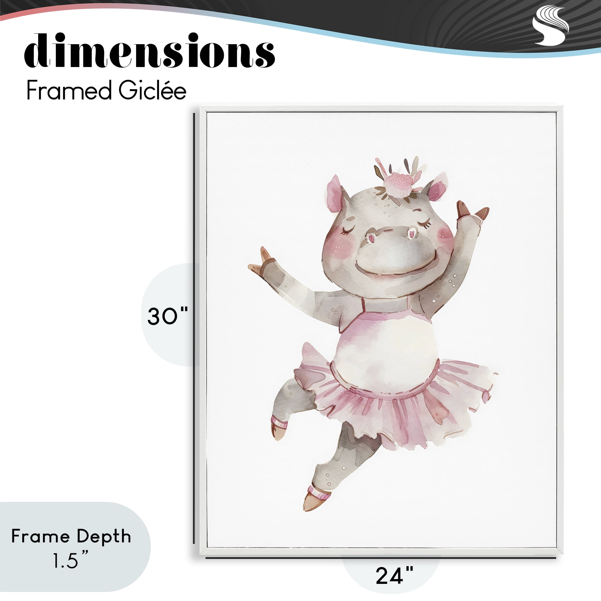 Stupell Industries Ballerina Hippo in Tutu White Framed Giclee Art, design by LSR Design Studio