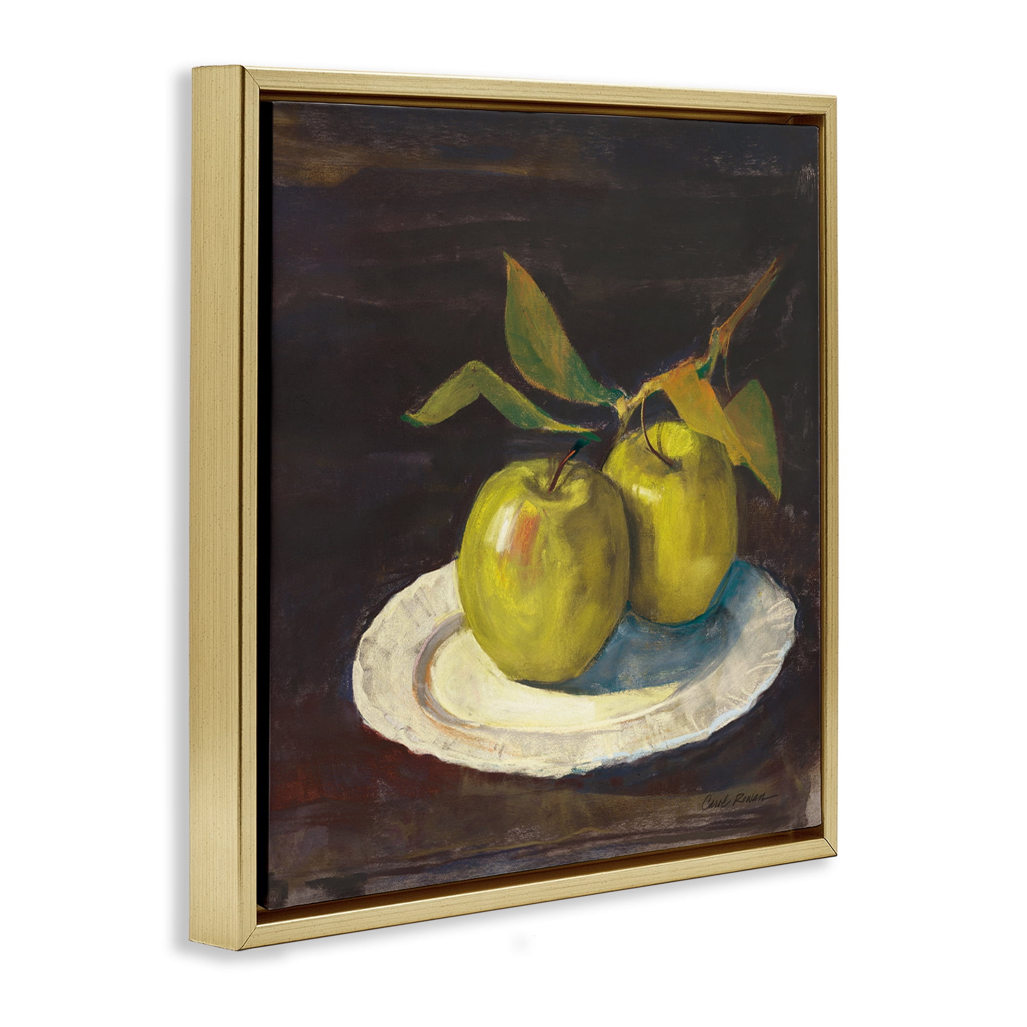 Stupell Industries Green Apple Still Life Food & Beverage Painting Gold Floater Framed Canvas Art Print Wall Art, 25 x 25