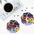 thumbnail image 4 of Honeii Space Colorful Donut print Leather Coaster Set of 4, ideal for safeguarding your furniture from drinks spills and effortless cleanup-Octagon, 4 of 6