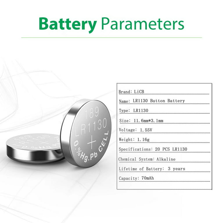 LiCB 20 Pack LR1130 AG10 Battery 1.5V Alkaline Button Cell Batteries 