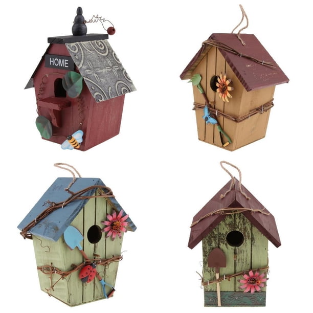 Casas de aves decorativas al aire libre, Casa de aves de madera, Casa de aves de madera, Jardín de la casa de aves, Adornos colgantes de jardín, Casa de aves de madera colgante, Casa de aves