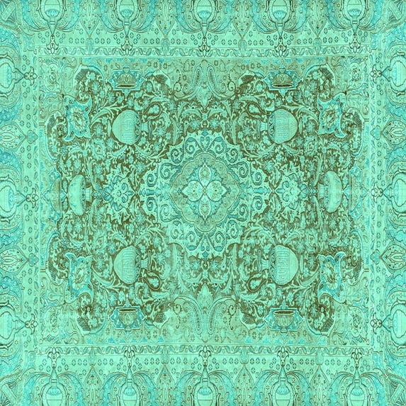 Ahgly Company Indoor Square Abstract Turquoise Blue Modern Area Rugs, 5' Square