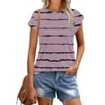 thumbnail image 2 of Womens Striped Tops with Pleats Cap Sleeve Crewneck Basic Tees Tunic T Shirts for Women Summer Casual (M, Pink), 2 of 7