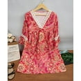 thumbnail image 4 of Women's Boho Floral Printed Lace Dress Loose V Neck 3/4 Sleeve Mini Beach Spring Summer Dresses for Women 2024, 4 of 10