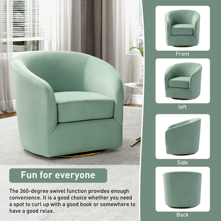 Velvet Swivel Barrel Chair Set of 2 Wood Frame Metal Base Upholstered Club Accent Armchair Sage