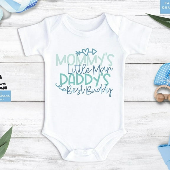 Mothers Day / Fathers Day Bodysuit - "Mommy'S Little Man Daddy'S Best Buddy" Onesie - Mothers Day Baby Tee - Cute Boys Baby Shower Gift Cute Baby Onesie, BABY BODYSUIT LAT 4424