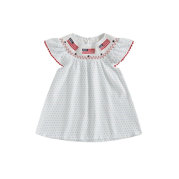 BemeyourBBs Kids Toddler Baby Girls 4th of July Dress Outfit Patriot Fourth of July Independence Day Clothes Flag Embroidery Dot Plaid Print Short Sleeve Dress Toddler Girl Summer Outfit
