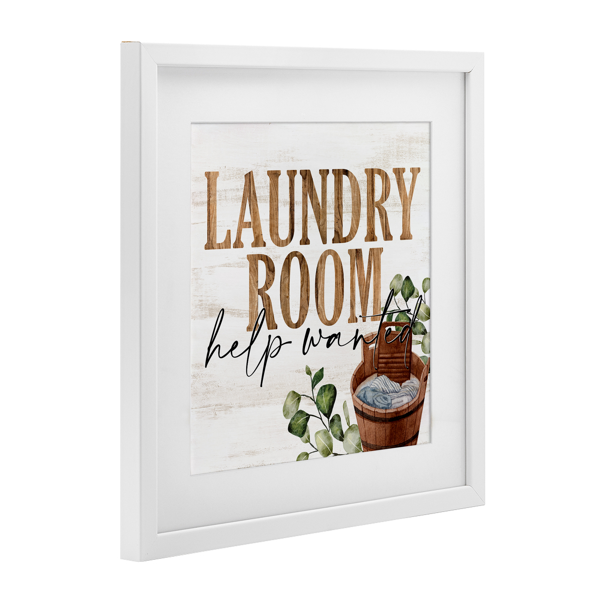 Help Wanted Rustic Laundry Room White Framed Print Under Glass, design by Kim Allen
