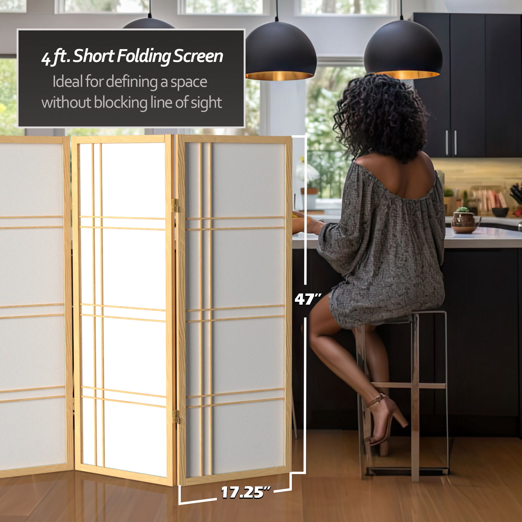 4 ft. Tall Japanese Design Double Cross Lattice Screen - Natural - 3 Panels