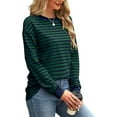 thumbnail image 3 of Chiclily Women's Tops Long Sleeve Striped Shirts Crewneck Casual Loose Fit Trendy Blouses Dark Green Stripe 2XL, 3 of 5