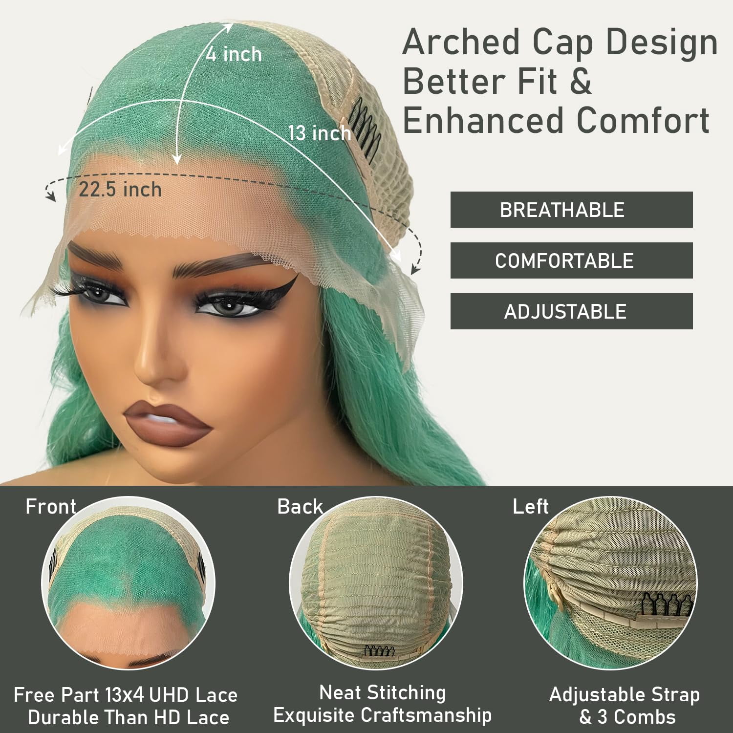 Body Wave Mint Green 13x4 Lace Front Wigs Human Hair 200 Density Pre Plucked Pre Cut UHD Lace Glueless Wig Colored Brazilian Virgin Hair Wigs For Black Women 24 inches