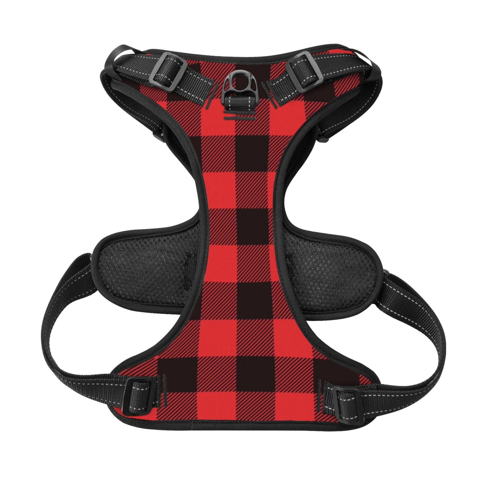 Picia Buffalo Plaid Red Black No-Pull Dog Harness Reflective Front Clip Vest with Handle,Step-in Air Dog Harness,Adjustable 2 Metal Rings 4 Buckles,Easy to Put on & Take Off Small