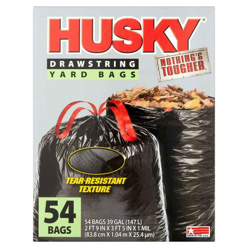 Husky Drawstring Black Yard Bag, 39 Gallon, 54 Count