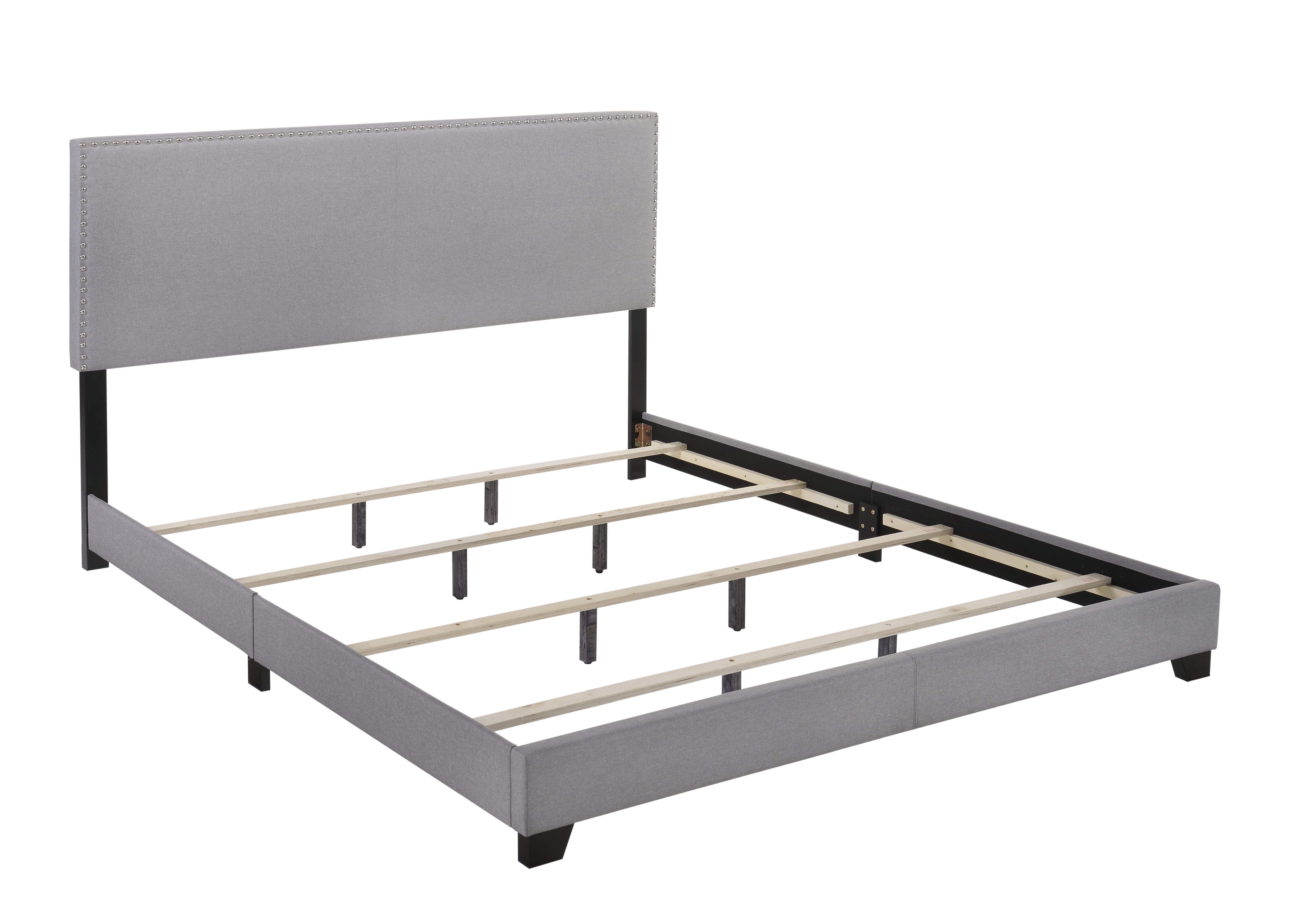 Crown Mark Erin Gray Upholstered Bed with Nail Head Trim, King