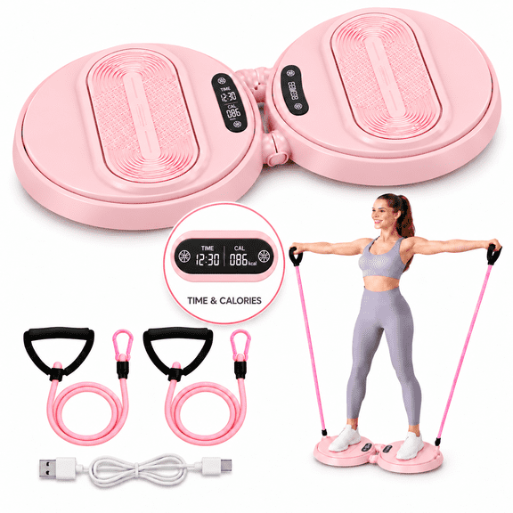 INSMETA Waist Twister Machine,1100 LBS,Silent Ab Toner with HD Calorie Counter,Adjustable Pull Rope,Anti-Slip Home Workout Gear for Women,Pink
