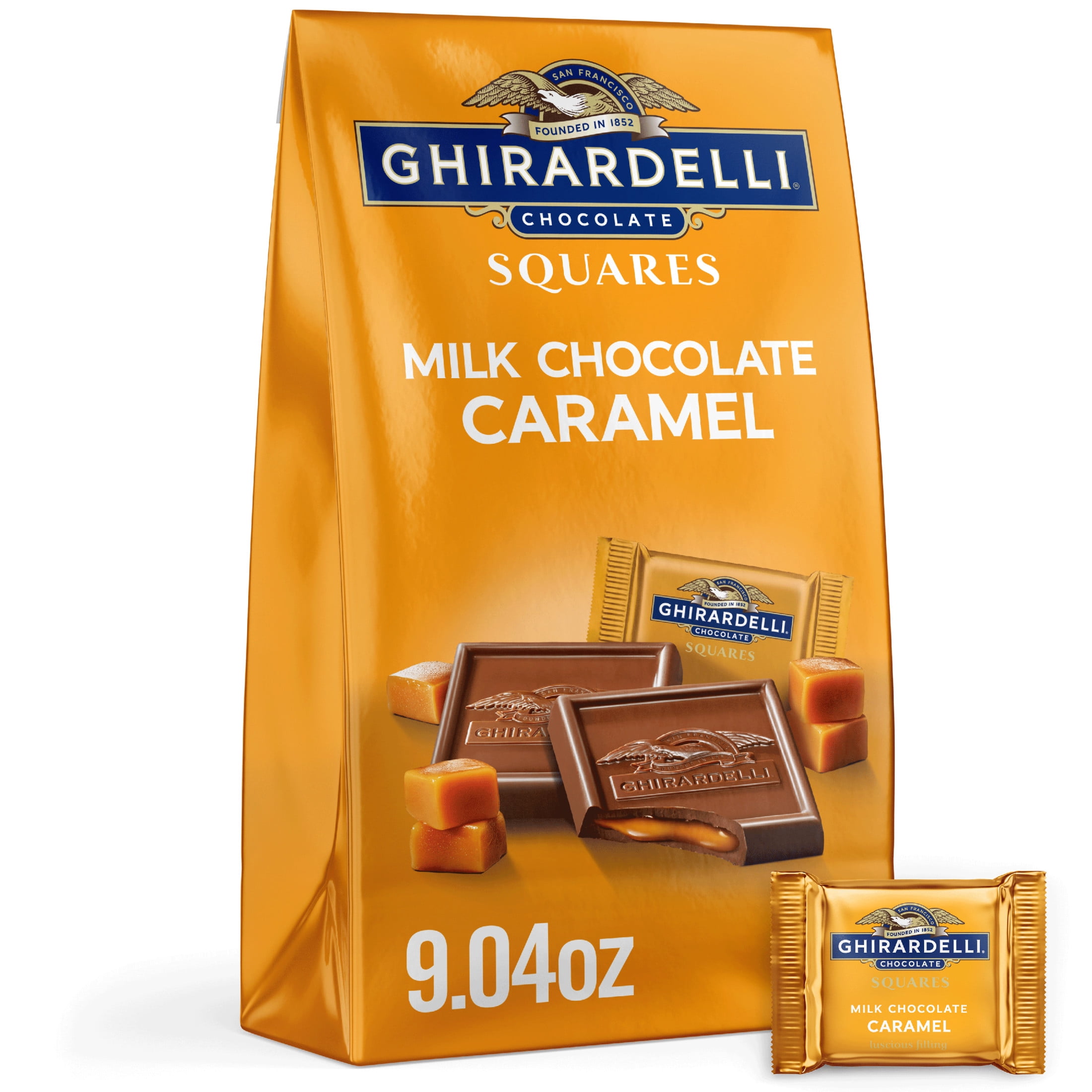 (3 pack) GHIRARDELLI Milk Chocolate Candy SQUARES with Caramel Filling, 9.04 oz Bag