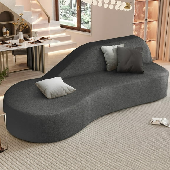 Jinyeda 91 " Curved Chaise Couch Memory Foam Sofa for Home Office, Installation Free, Velvet, Gray