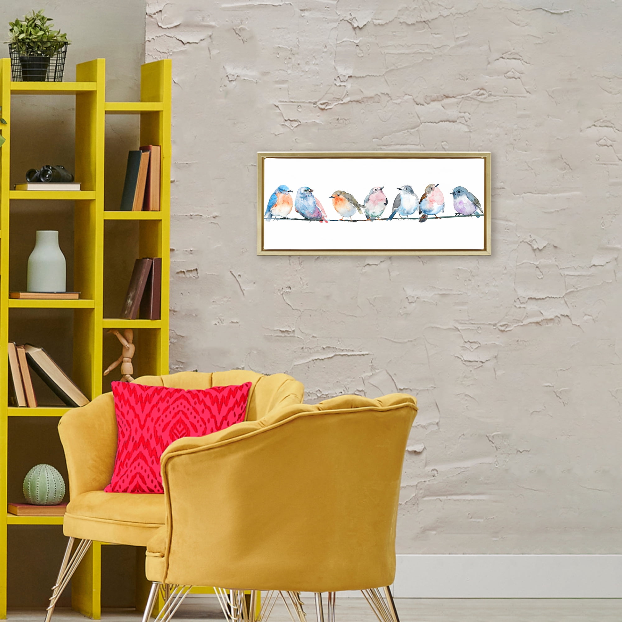 Stupell Industries Perching Pastel Birds Gold Framed Floater Canvas Wall Art, design by Lorenzo Collective