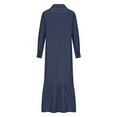 thumbnail image 6 of Olyvenn Womens Plus Size Cotton Linen Long Shirt Dress Vintage Solid Color Buttons Lapel Turndown Collar Button Down Ruffled Hem Loose Fit Casual Pockets Smocked Denim Long Sleeve Dark Blue 14, 6 of 6