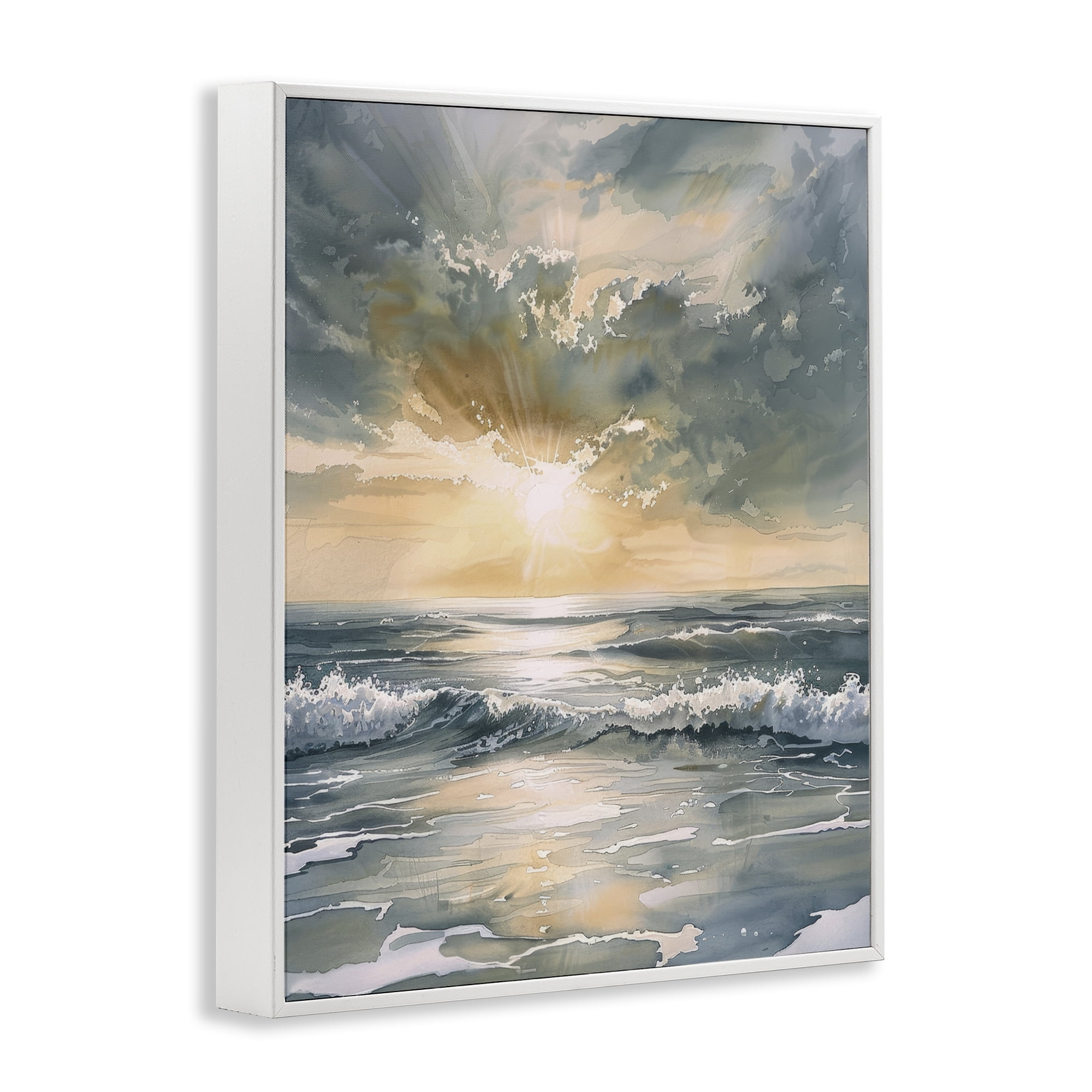 Stupell Industries Sunlit Waves Golden Reflection White Framed Giclee Art, design by Petal Prints Design