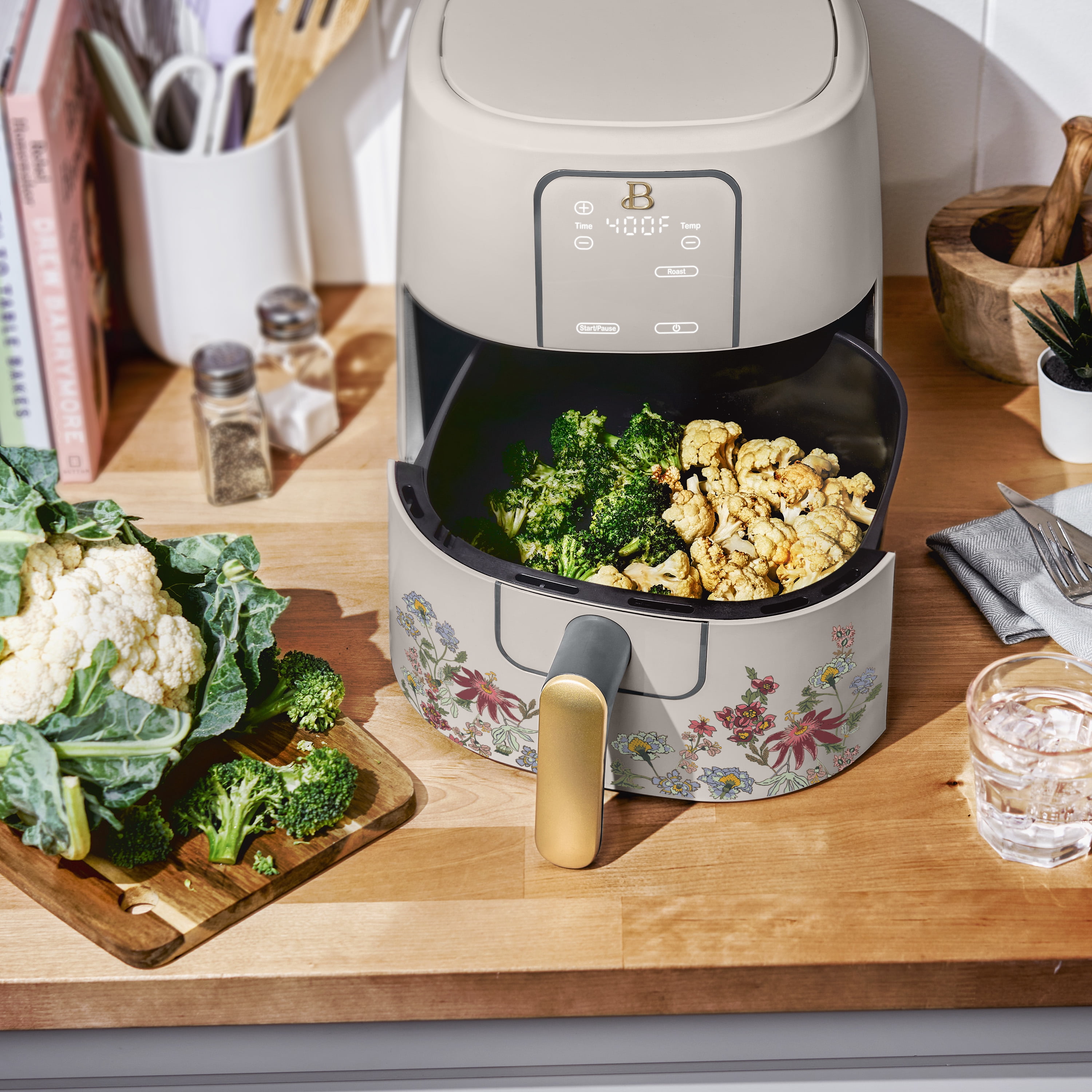 Beautiful 6 Qt Air Fryer with TurboCrisp Technology, EverGood Ceramic Nonstick Coating, Wildflower Porcini Taupe by Drew Barrymore