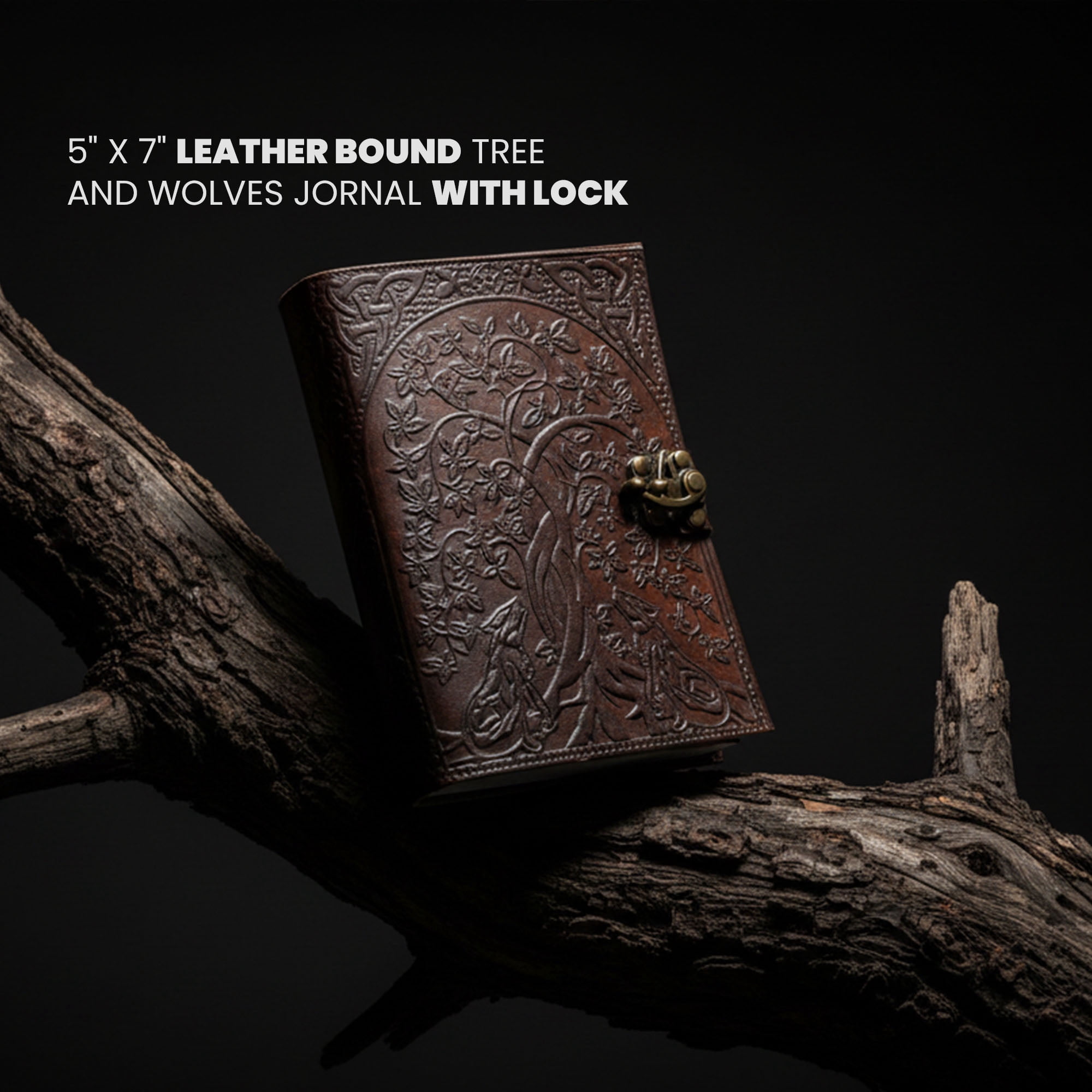 SZCO 5 x 7 Tree and Wolves Lock Journal Embossed Writing Notebook Decorative Diary for Journaling Sketching Notes and Gift Giving