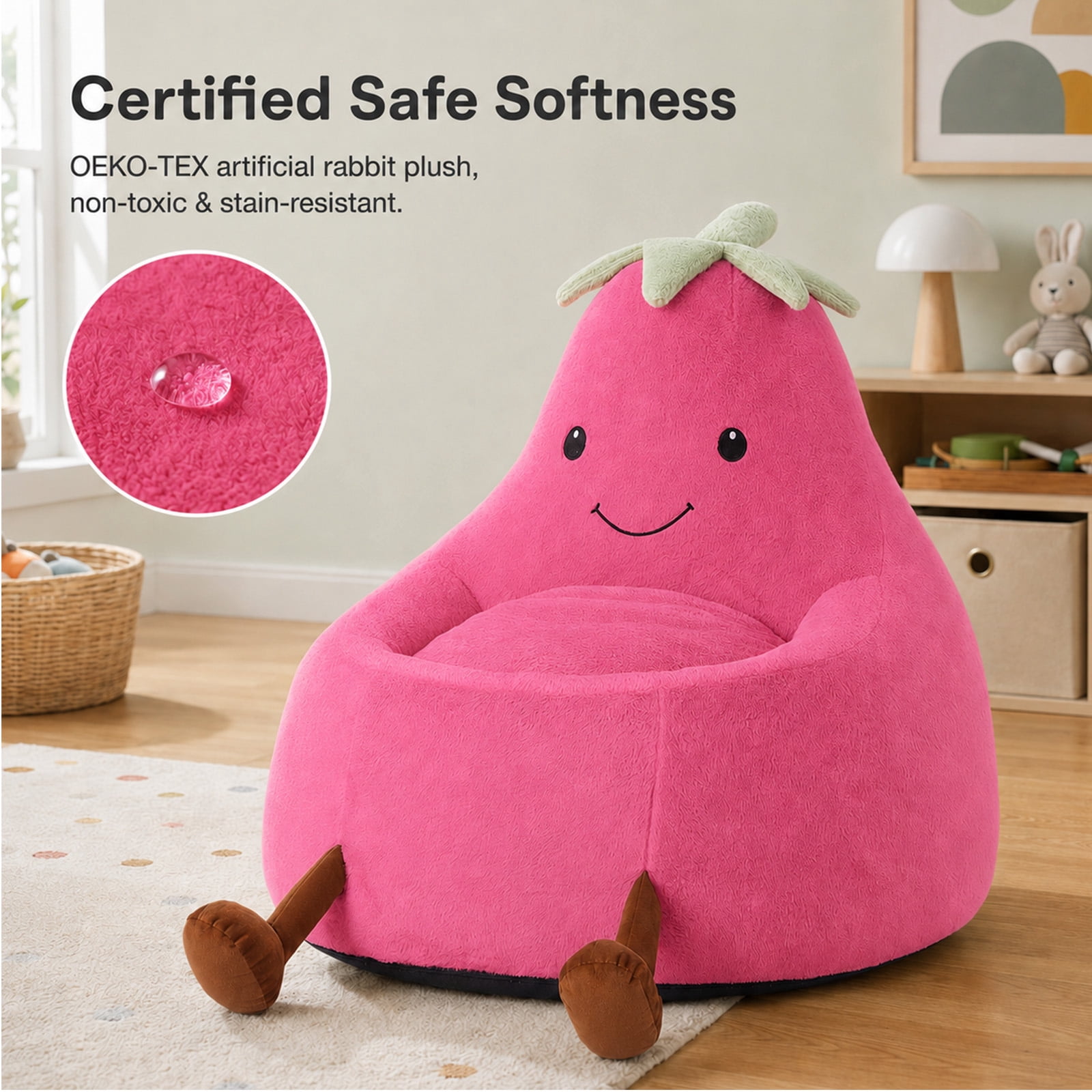 Alvantor Kids Bean Bag Chair, Stuffed Toddler Couch with Artificial Rabbit Fur Cover for Teens & Kids, Comfy Lazy Sofa Chair for Reader, Living Room, Bedroom