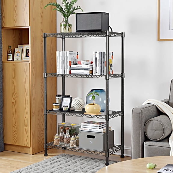 Heavy Duty 4-Tier Steel Storage Shelving Unit, 1000 lbs Capacity Utility Wire Rack, Adjustable Garage Shelving with Carbon Steel Frame, for Home Kitchen Office Gym, Black (13.7"D x 29.5"W x 47.2"H)