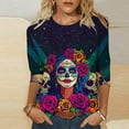 thumbnail image 2 of Xdegoge Dia De Los Muertos Shirt Women Day of The Dead Shirts Mexico Skeleton 3/4 Sleeve Tops Plus Size Mexican Skull Tequila T Shirt Vintage Holiday Party Blouses Tequila Costume Crew Neck Tshirts, 2 of 6