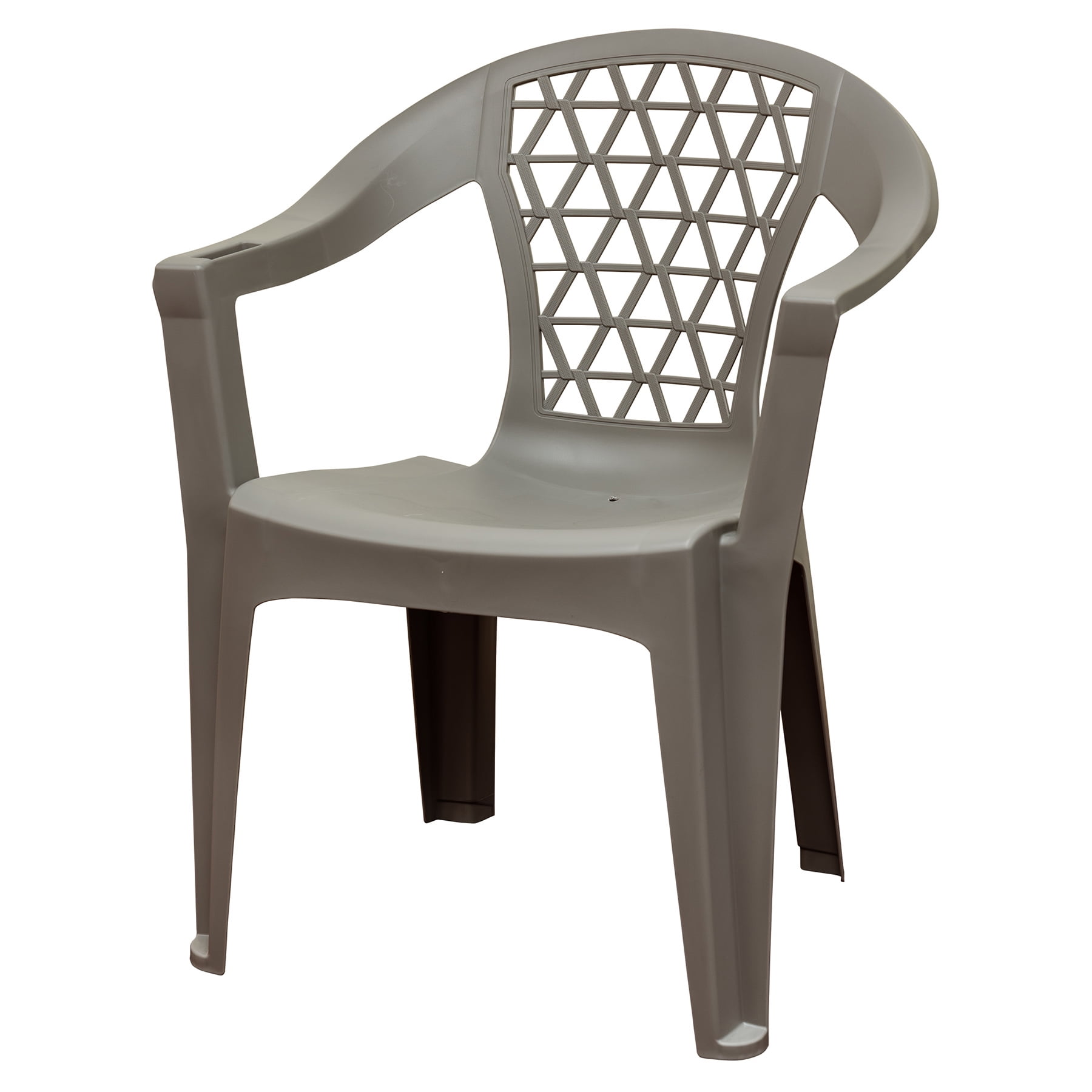 Adams Penza Outdoor Resin Stack Chair with Phone Holder, Plastic Patio Furniture, Gray