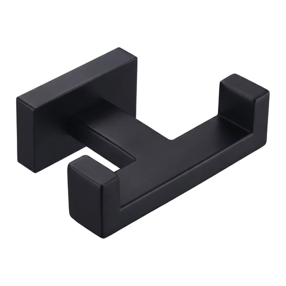 Double Towel Hook Matte Black, Stainless Steel Bathroom Towel Holder, Wall Mount Coat & Robe Hook for Bathroom