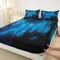 thumbnail image 3 of Feelyou Black Blue Pine Tree Twin Sheet Sets, Jungle Plant Botanical Twin Fitted Sheet, Nature Scenery Print Flat Sheet, Lightweight Room Decor, 3 Pieces, 3 of 7