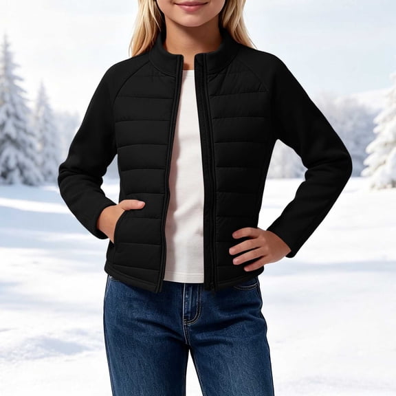 Gamivast Quilted Jacket for Girls-Full Zip Stand Collar Puffer Coat with Pocket Long Sleeves Lightweight Warm Casual Outerwear