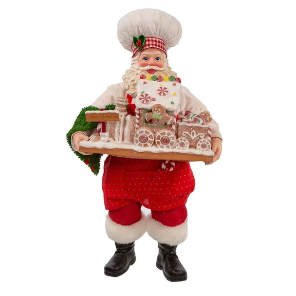 Kurt Adler Fabriche Christmas Figurine, Chef Santa with Gingerbread Train, 11in