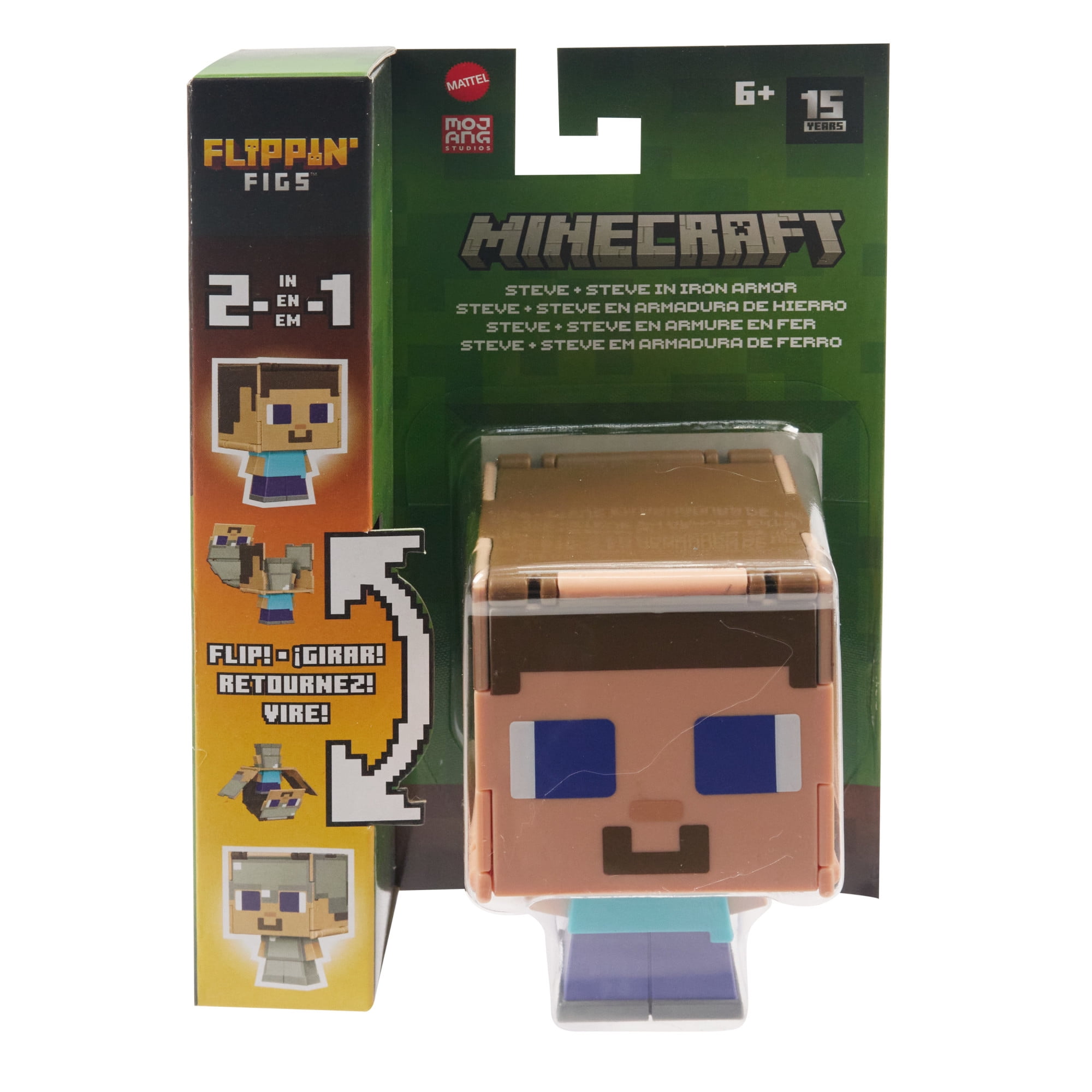 Minecraft Flippin’ Figs Figures Collection, 2-in-1 Fidget Play, 3.75-in Scale & Pixelated Design (Characters May Vary)