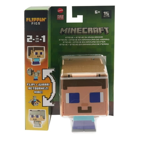 Minecraft Flippin’ Figs Figures Collection, 2-in-1 Fidget Play, 3.75-in Scale & Pixelated Design (Characters May Vary)
