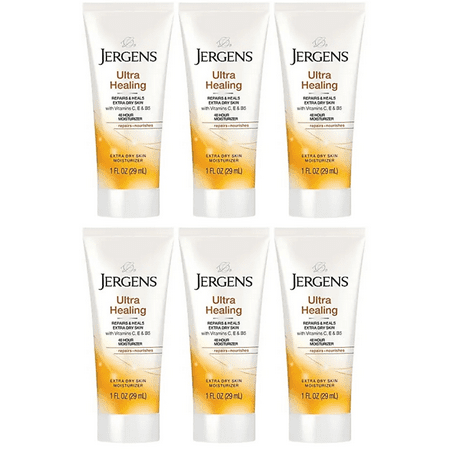 Jergens Ultra Healing Dry Skin Moisturizer, TSA Compliant Travel Size Body and Hand Lotion, for Extra Dry Skin, Use After Washing Hands, HYDRALUCENCE blend, Vitamins C, E (Pack Of 6)