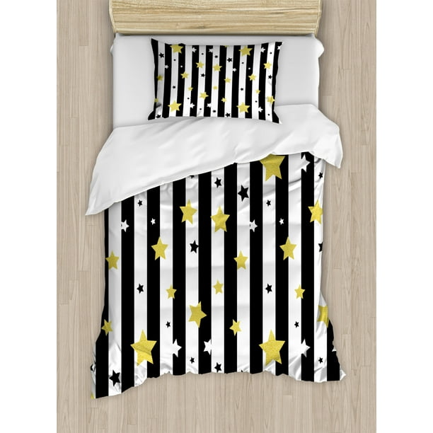 Striped Duvet Cover Set Black And White Lines Background With Big Small Stars Pattern Print Decorative Bedding Pillow Shams Yellow By Ambesonne Com - Black And White Striped Bedding Sets Striped Duvet Cover Set Black And White Lines Background With Big Small Stars Pattern Print Decorative Bedding Pillow Shams Yellow By Ambesonne Com - Black And White Striped Bedding Sets