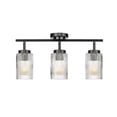 thumbnail image 1 of 3-Light Matte Black Track Lighting with Ribbed Glass Shades and Pivoting Track Heads, 1 of 8